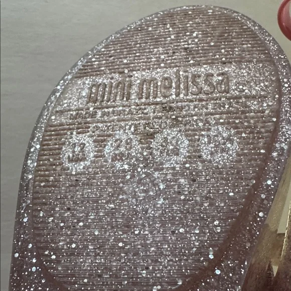 MINI MELISSA Girls 12 Glitter Pink Mary Janes w Bow, Peep Toe & Velcro Sandals - Picture 4 of 6